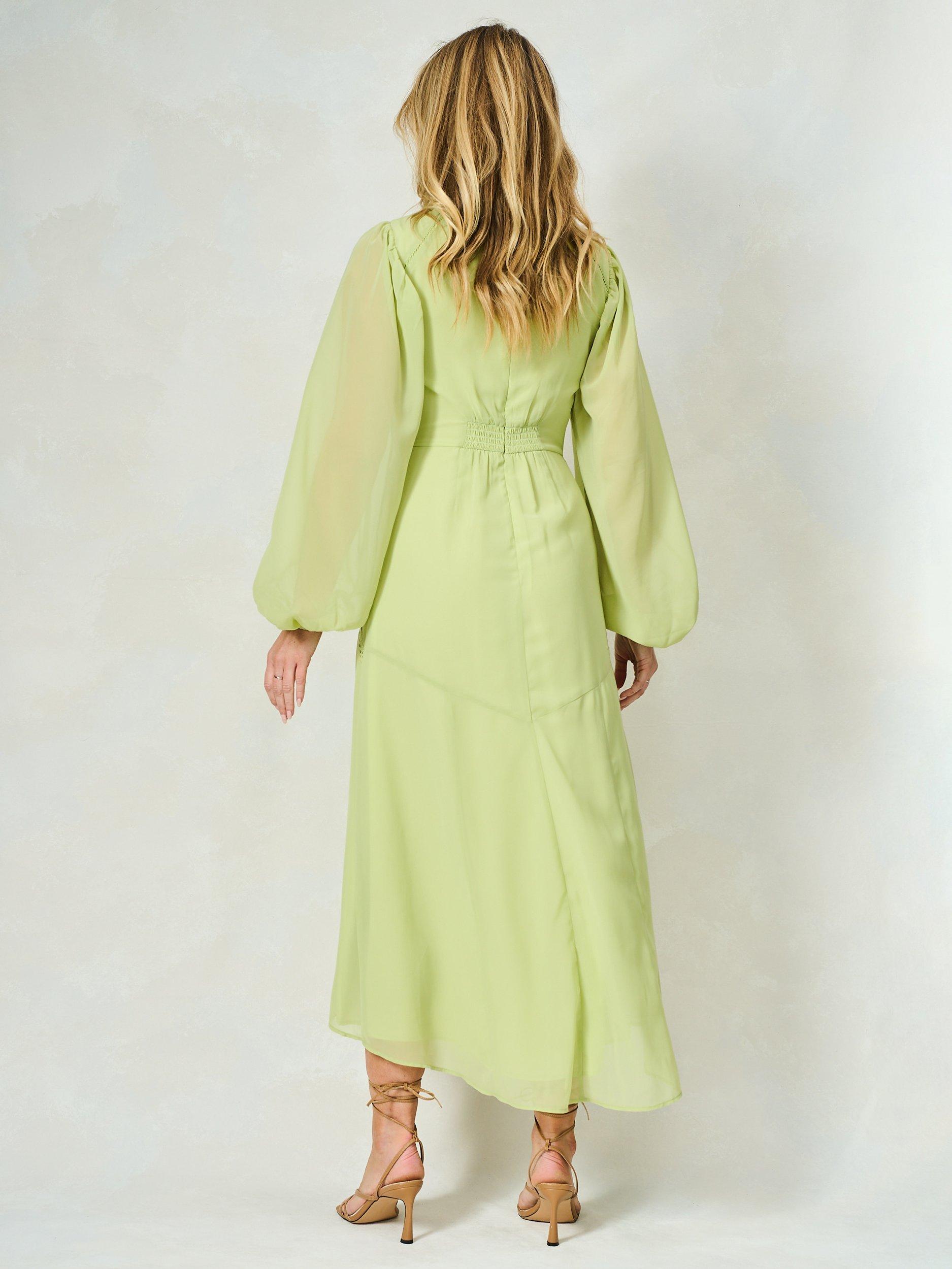 Product image 4 of 5, which shows Hope & Ivy The Natalia Sequin Floral Embellished Georgette Maxi Dress, Lime, 8