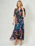 Hope & Ivy The Nesta Floral Chiffon Wrap Maxi Dress, Navy/Multi