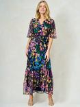 Hope & Ivy The Nesta Floral Chiffon Wrap Maxi Dress, Navy/Multi