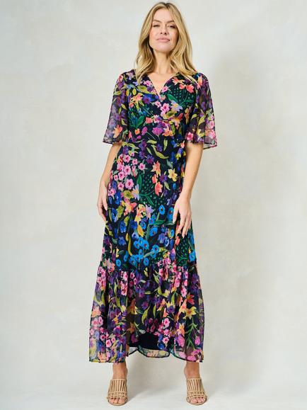 Hope & Ivy The Nesta Floral Chiffon Wrap Maxi Dress, Navy/Multi - view 2, Navy/Multi