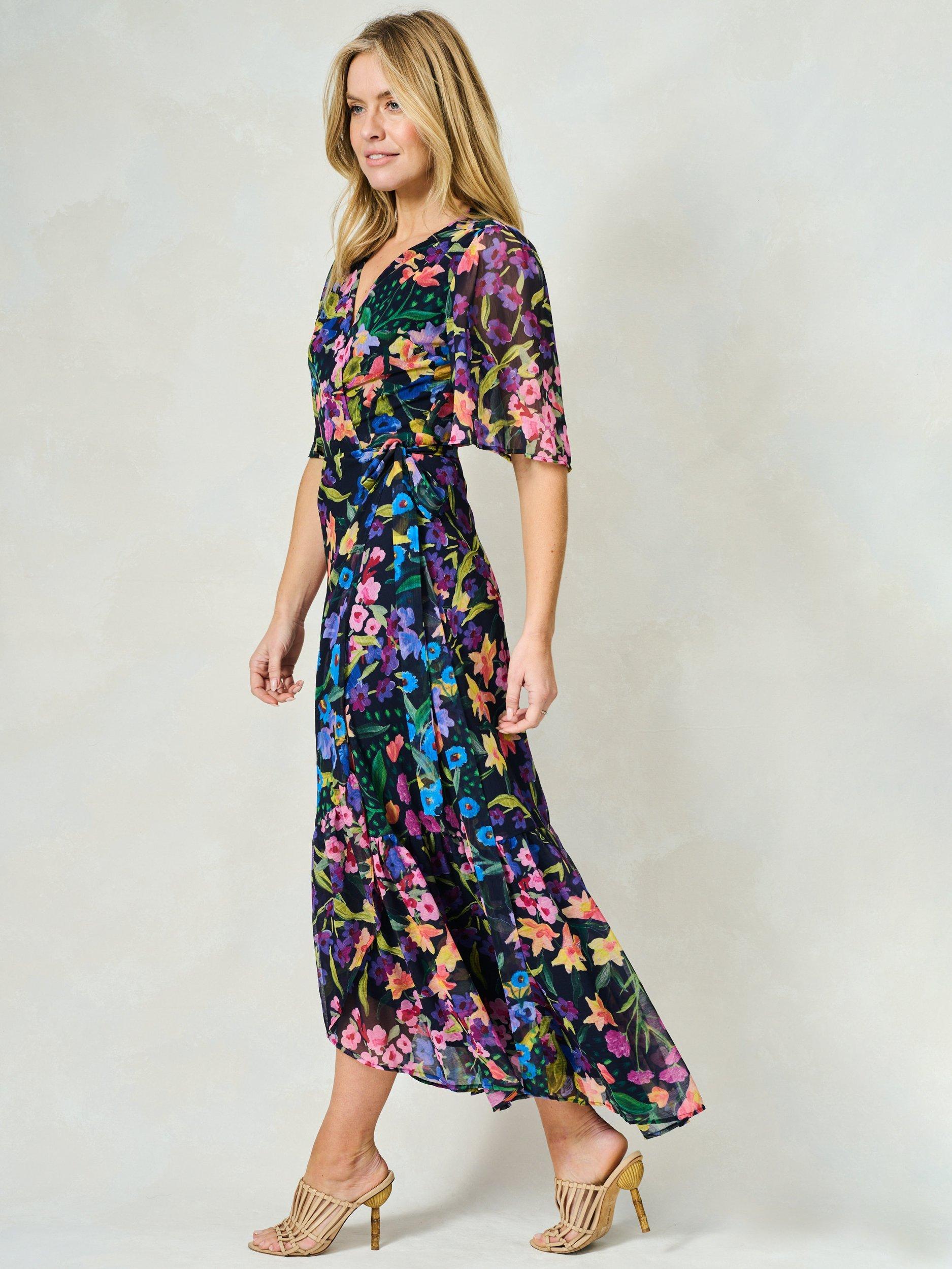 Product image 3 of 6, which shows Hope & Ivy The Nesta Floral Chiffon Wrap Maxi Dress, Navy/Multi, 8