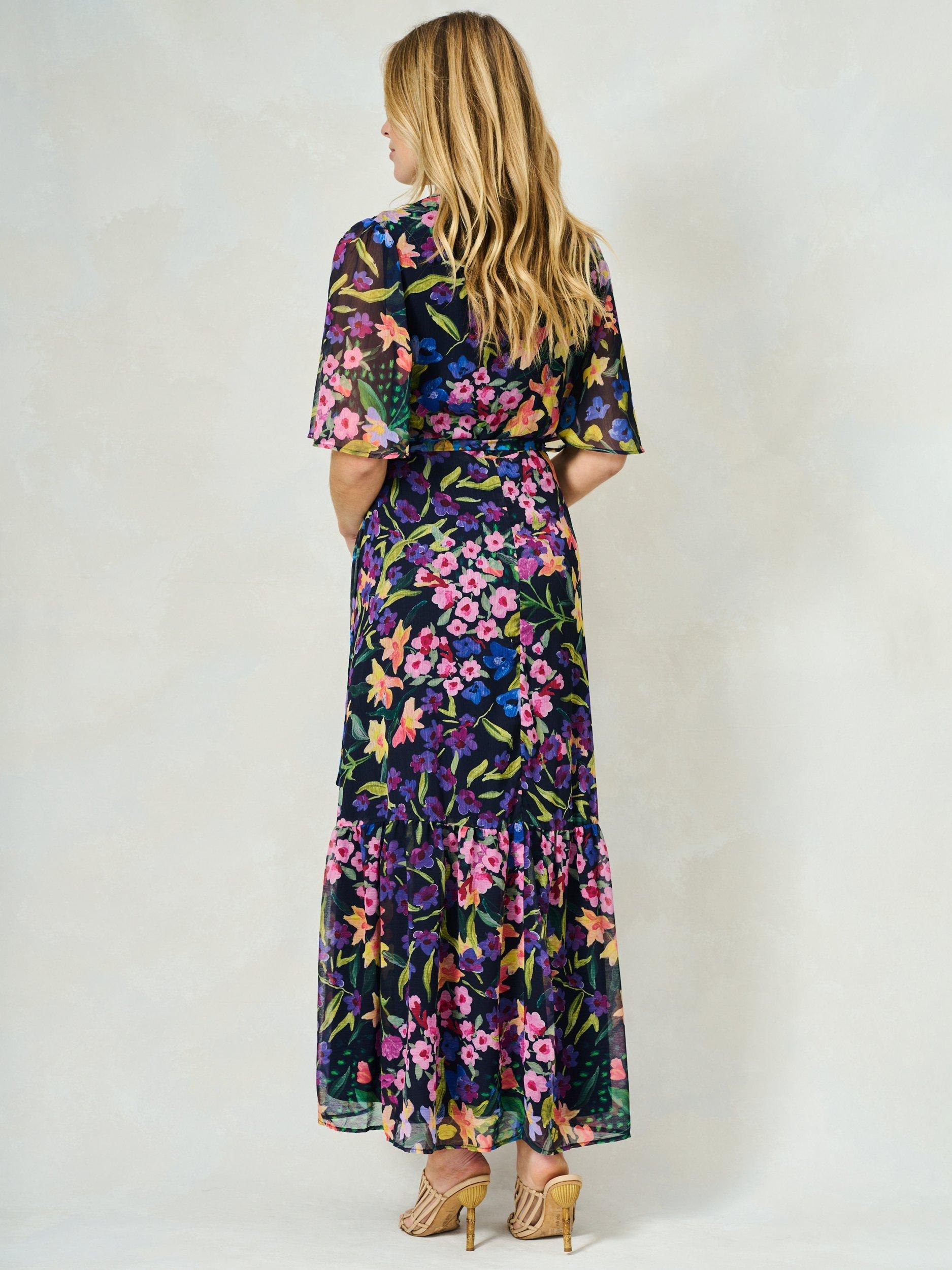Product image 4 of 6, which shows Hope & Ivy The Nesta Floral Chiffon Wrap Maxi Dress, Navy/Multi, 8
