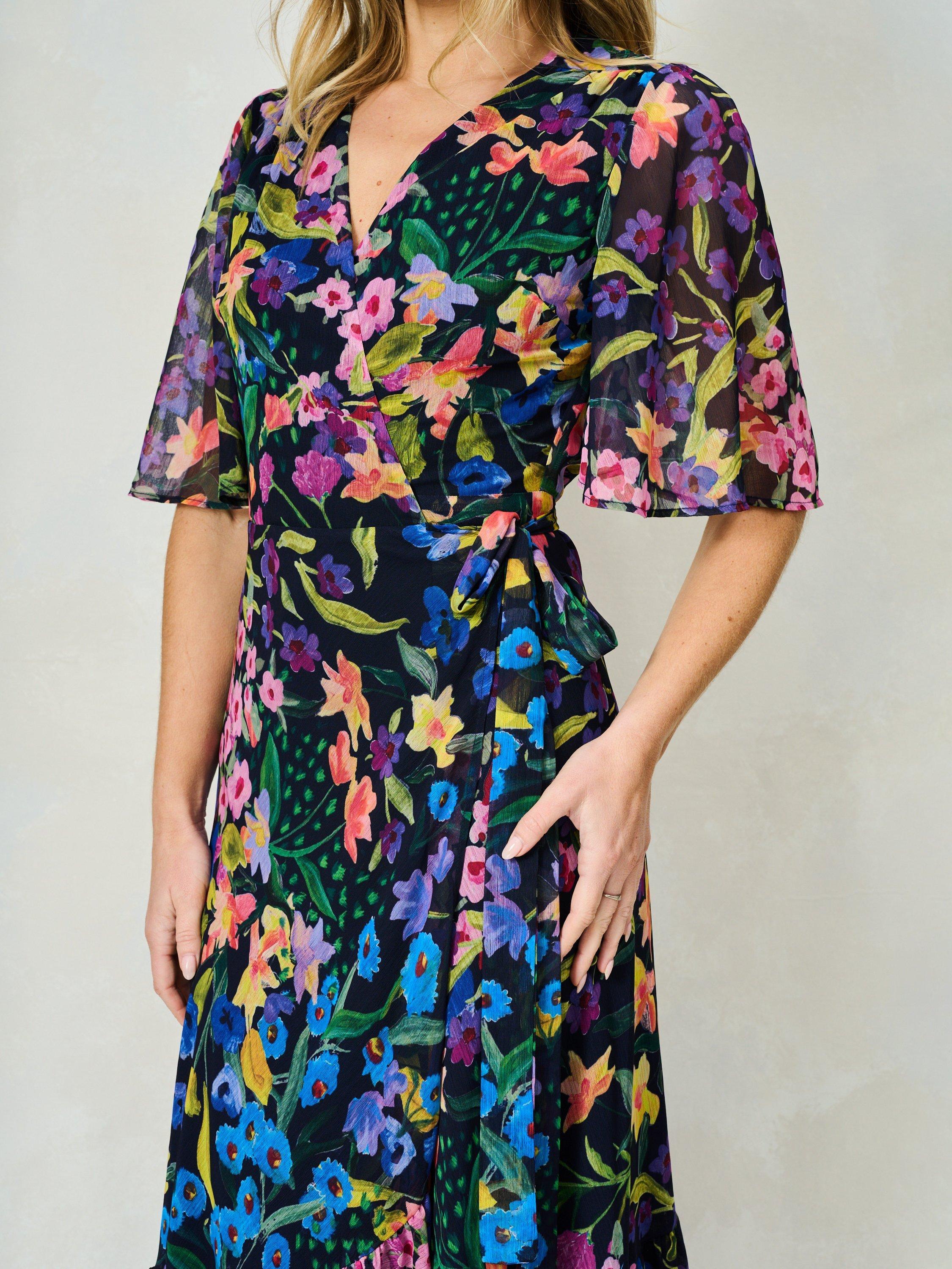 Product image 5 of 6, which shows Hope & Ivy The Nesta Floral Chiffon Wrap Maxi Dress, Navy/Multi, 8