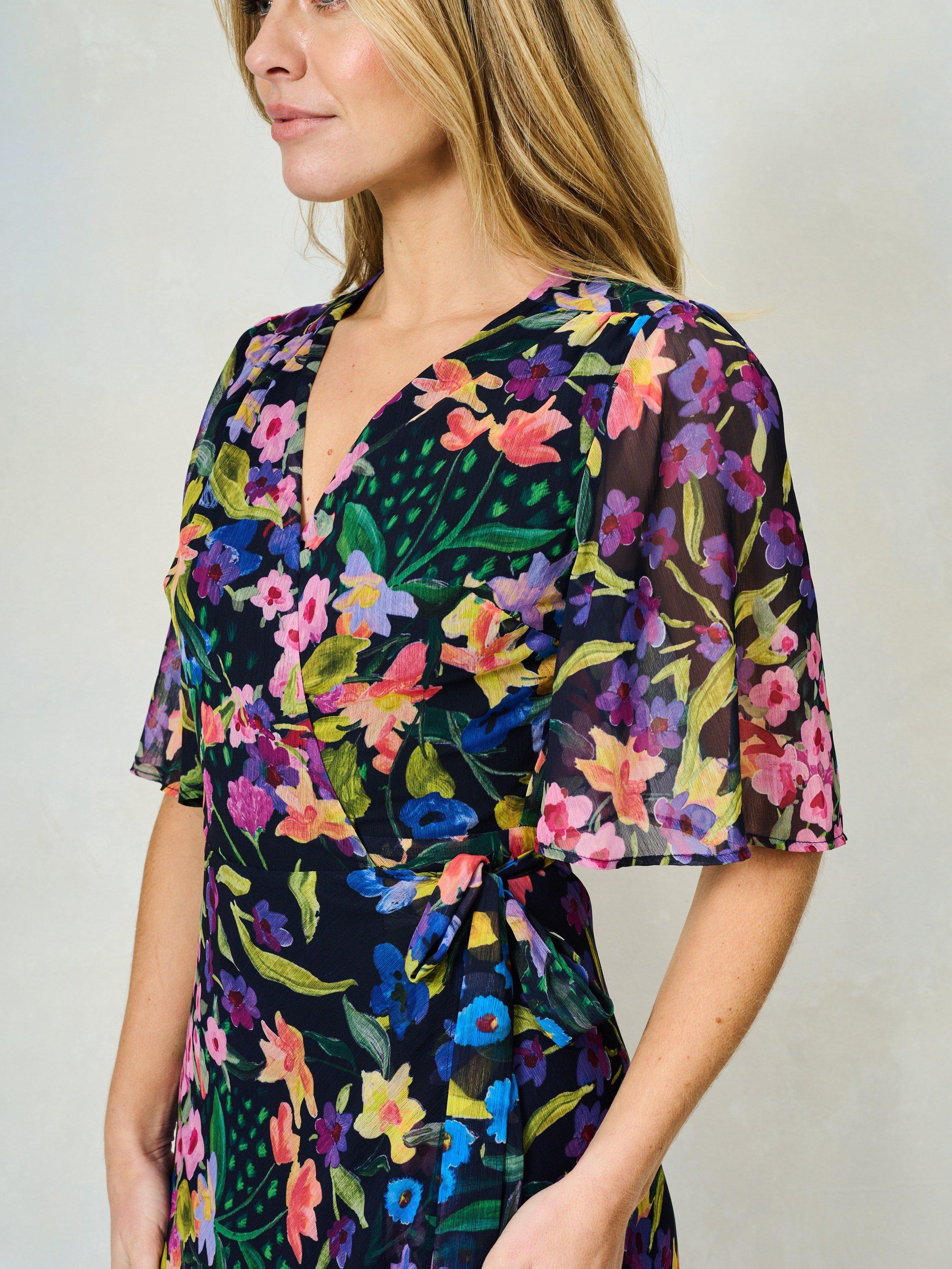 Product image 6 of 6, which shows Hope & Ivy The Nesta Floral Chiffon Wrap Maxi Dress, Navy/Multi, 8