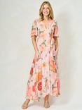 Hope & Ivy The Nola Floral Chiffon Wrap Maxi Dress, Cream/Multi, Cream/Multi