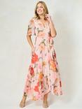 Hope & Ivy The Nola Floral Chiffon Wrap Maxi Dress, Cream/Multi, Cream/Multi