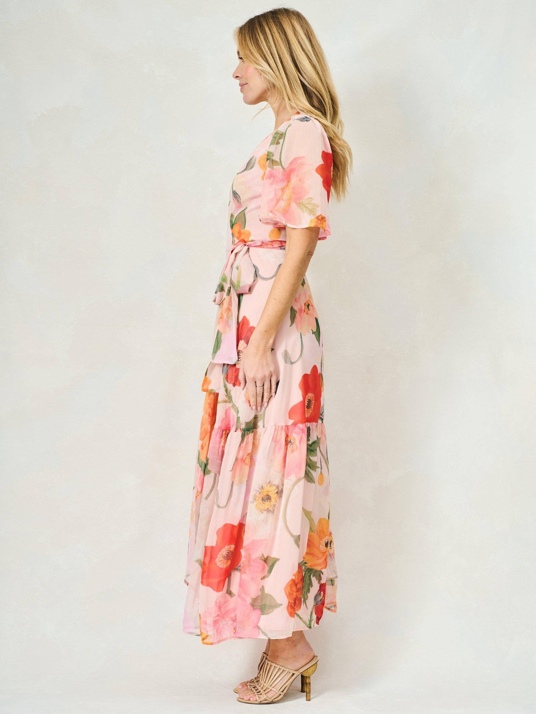 Product image 3 of 6, which shows Hope & Ivy The Nola Floral Chiffon Wrap Maxi Dress, Cream/Multi, 6