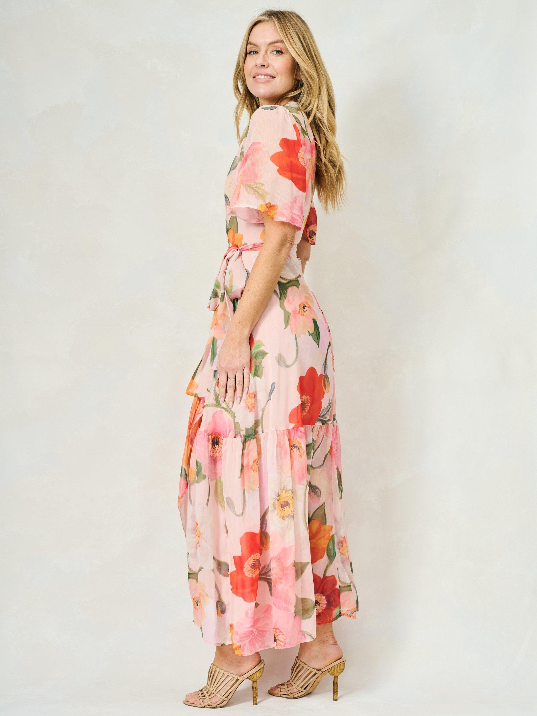 Product image 4 of 6, which shows Hope & Ivy The Nola Floral Chiffon Wrap Maxi Dress, Cream/Multi, 6