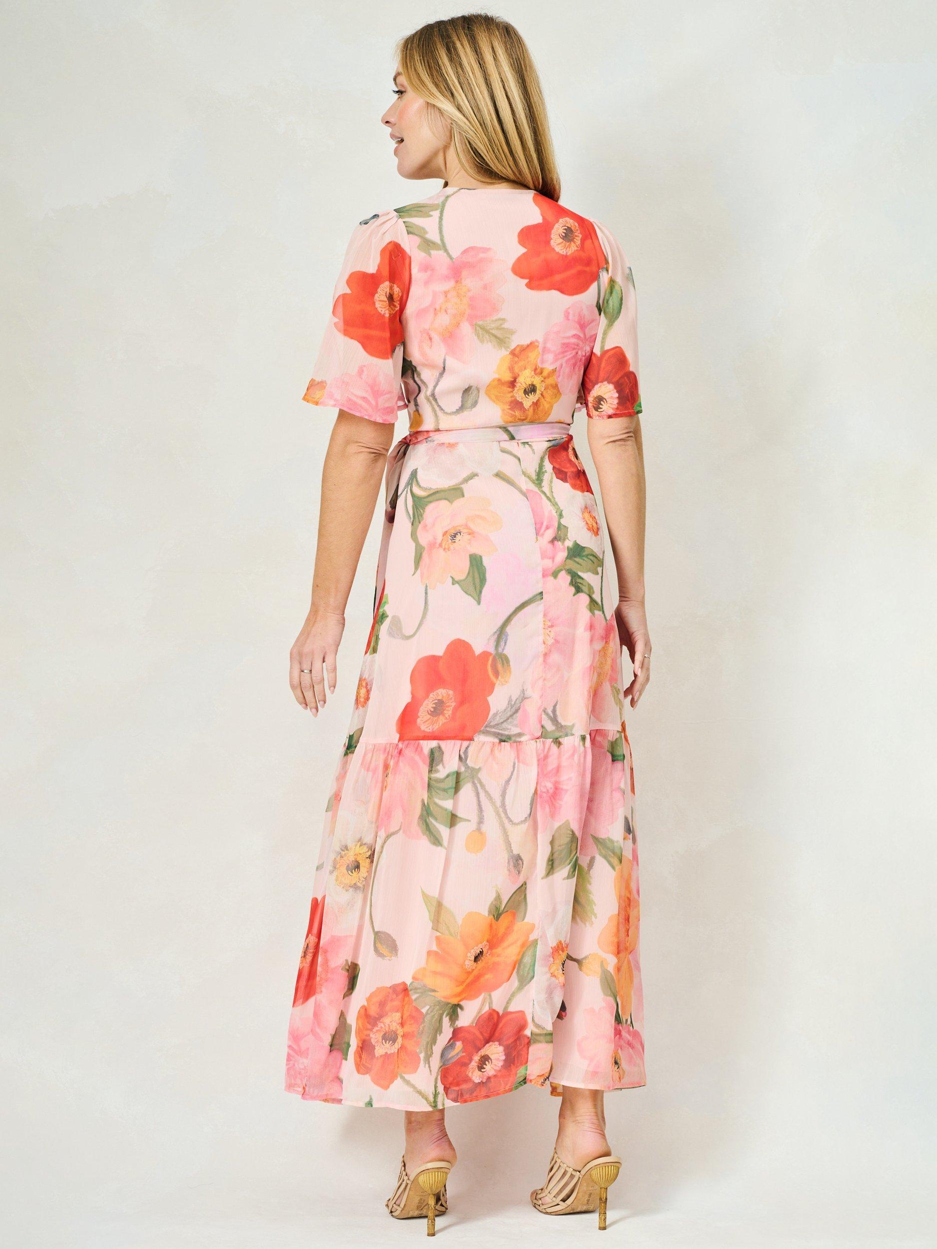 Product image 5 of 6, which shows Hope & Ivy The Nola Floral Chiffon Wrap Maxi Dress, Cream/Multi, 6