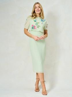 Hope & Ivy The Phillipa 3D Sequin Floral Embellished Midi Dress, Green Mint, Green Mint