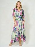 Hope & Ivy The Priscilla Floral Chiffon Wrap Maxi Dress, Green/Multi