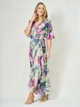 Hope & Ivy The Priscilla Floral Chiffon Wrap Maxi Dress, Green/Multi
