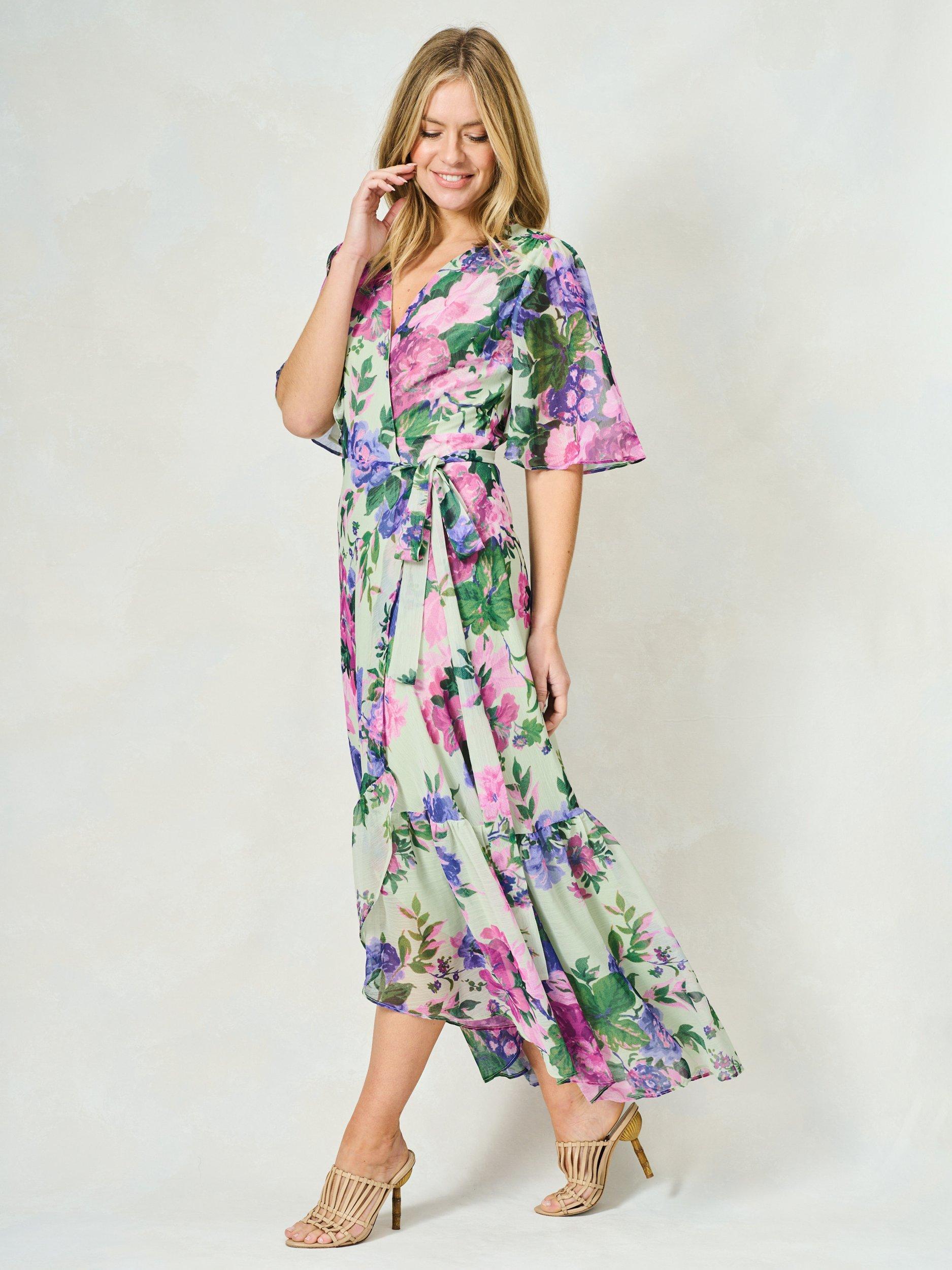 Product image 3 of 5, which shows Hope & Ivy The Priscilla Floral Chiffon Wrap Maxi Dress, Green/Multi, 8