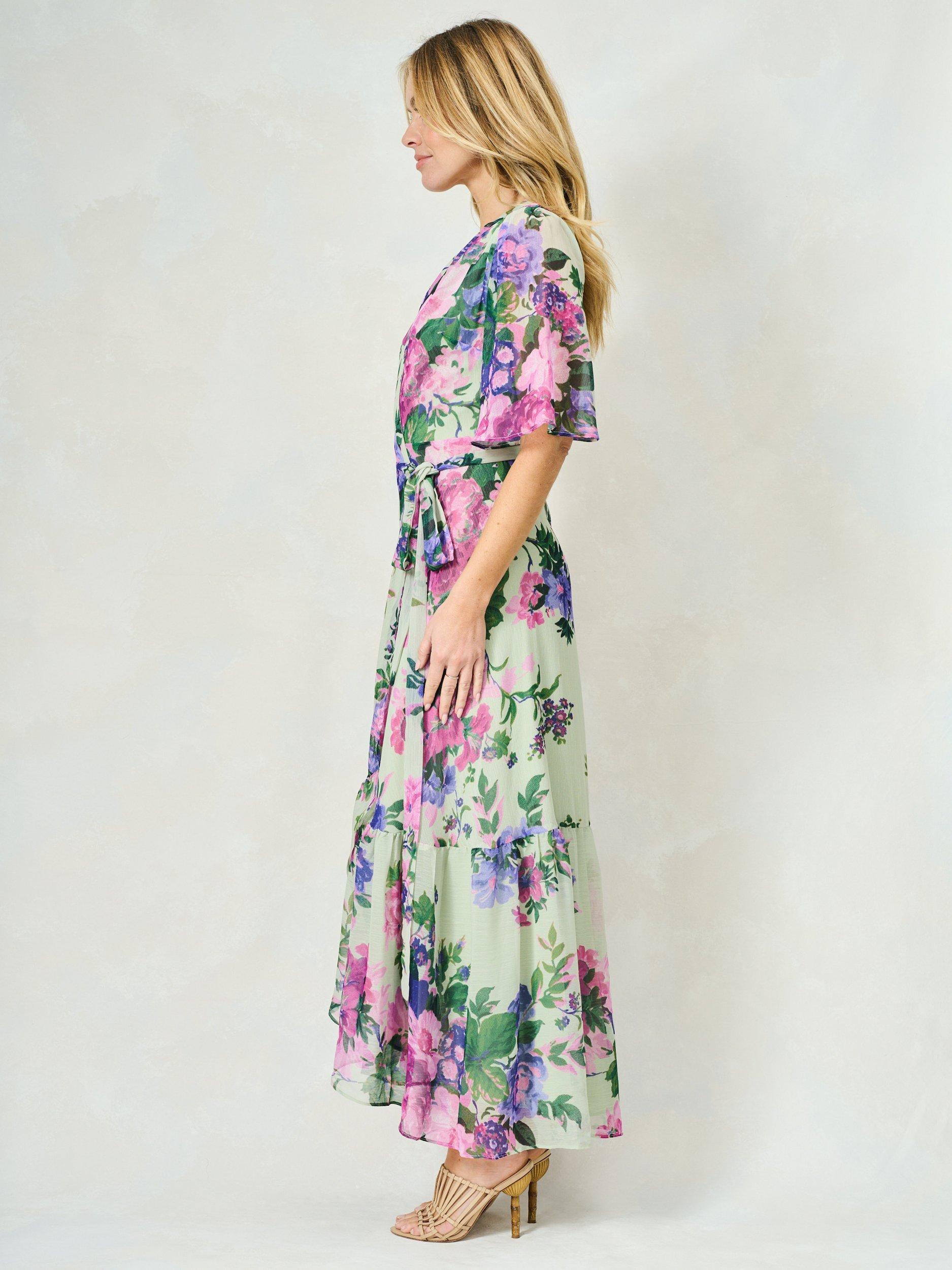 Product image 4 of 5, which shows Hope & Ivy The Priscilla Floral Chiffon Wrap Maxi Dress, Green/Multi, 8
