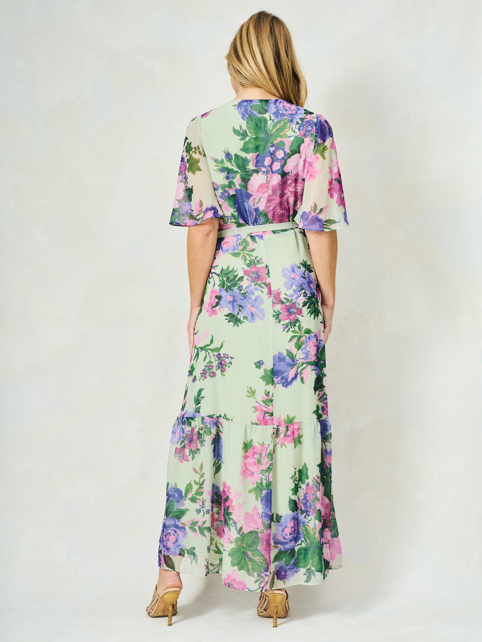 Product image 5 of 5, which shows Hope & Ivy The Priscilla Floral Chiffon Wrap Maxi Dress, Green/Multi, 8