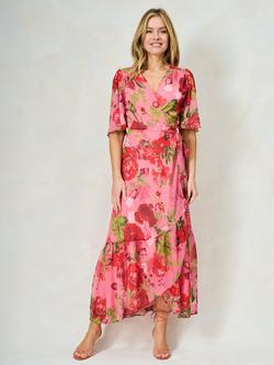 Hope & Ivy The Roxanne Floral Chiffon Wrap Maxi Dress, Pink/Multi, Pink/Multi