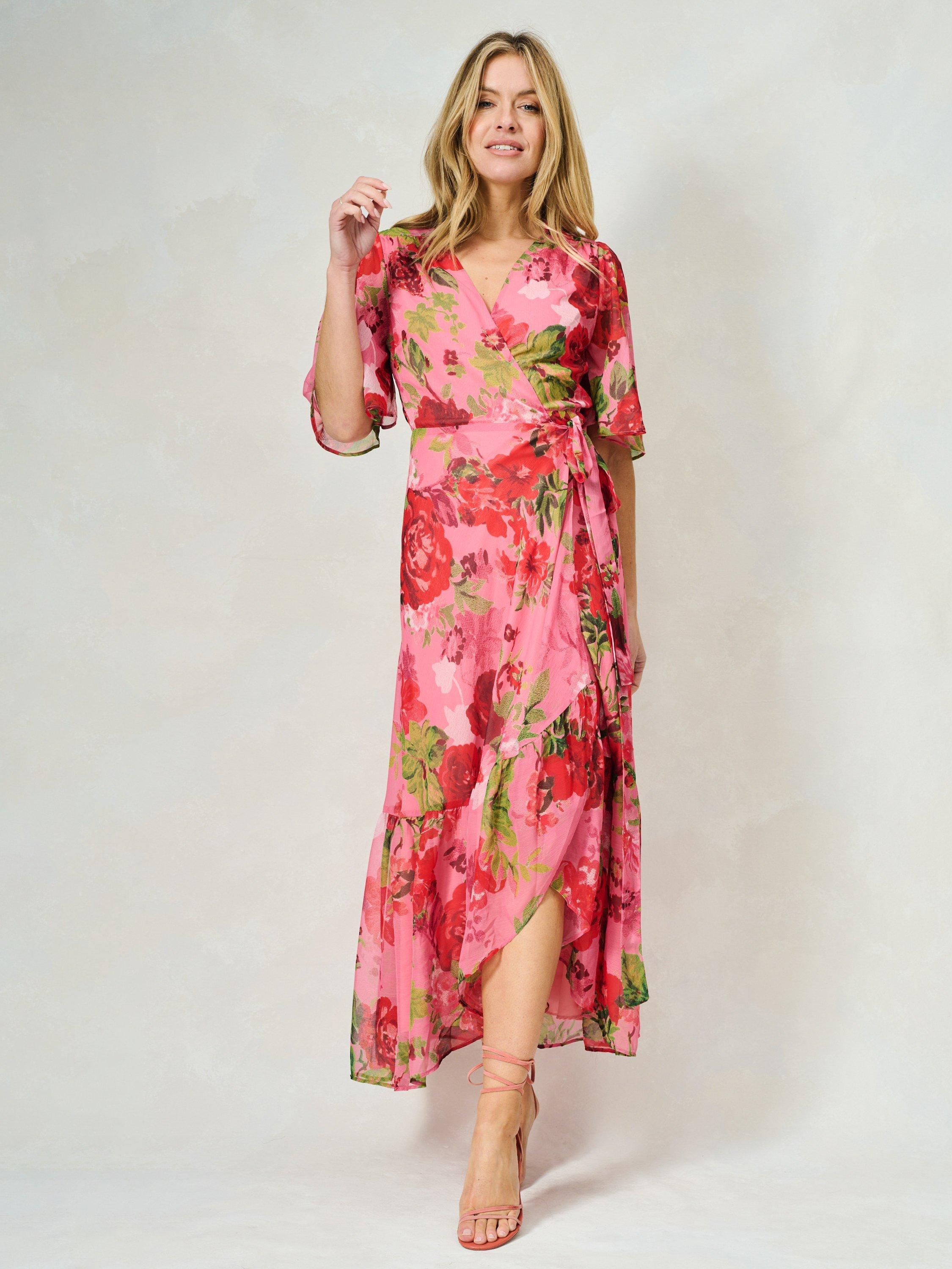 Product image 2 of 5, which shows Hope & Ivy The Roxanne Floral Chiffon Wrap Maxi Dress, Pink/Multi, 8