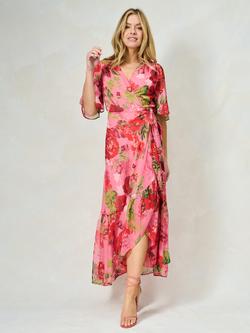 Hope & Ivy The Roxanne Floral Chiffon Wrap Maxi Dress, Pink/Multi - view 2, Pink/Multi