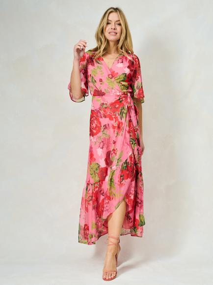 Hope & Ivy The Roxanne Floral Chiffon Wrap Maxi Dress, Pink/Multi - view 2, Pink/Multi