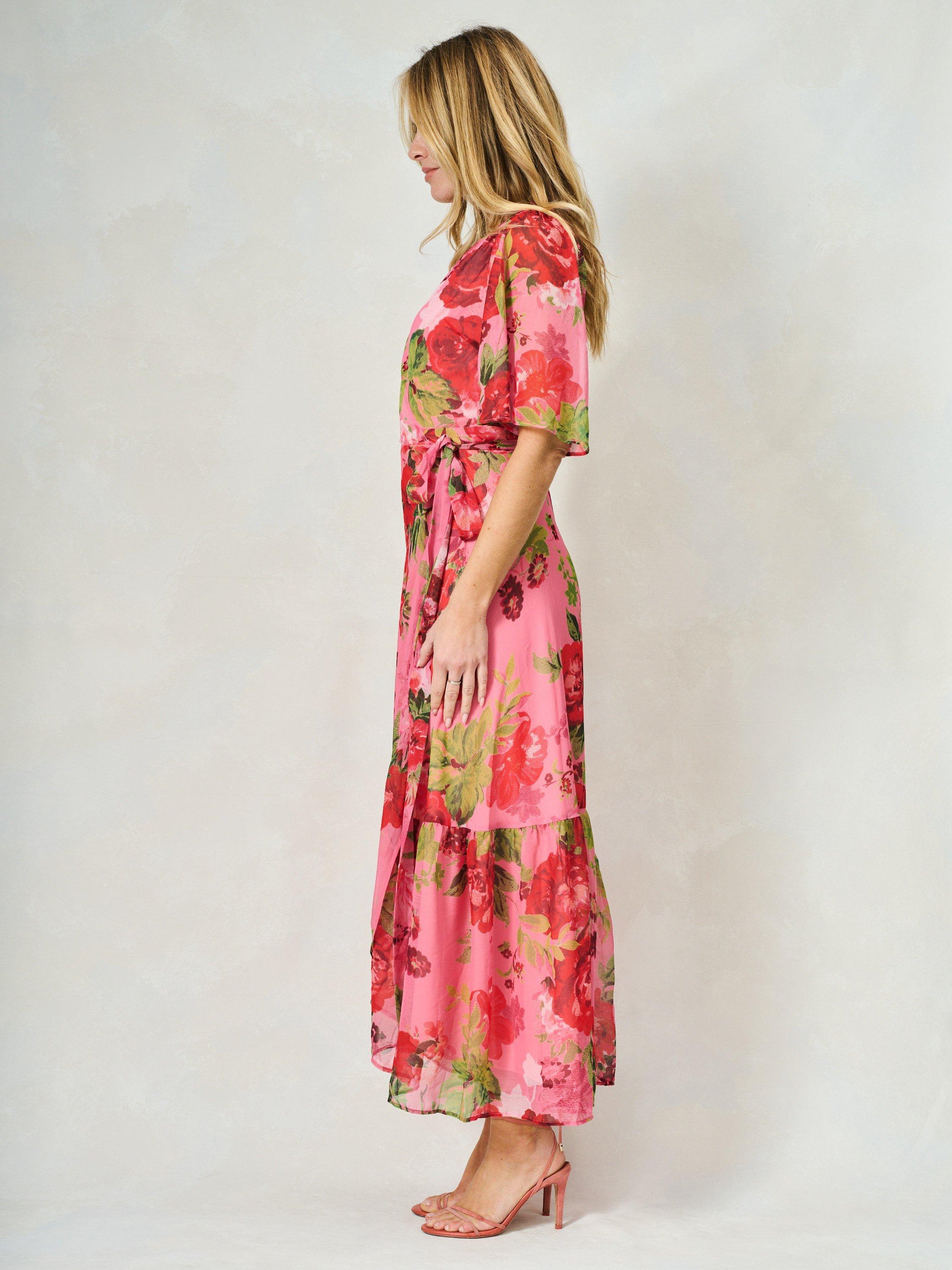 Product image 3 of 5, which shows Hope & Ivy The Roxanne Floral Chiffon Wrap Maxi Dress, Pink/Multi, 8