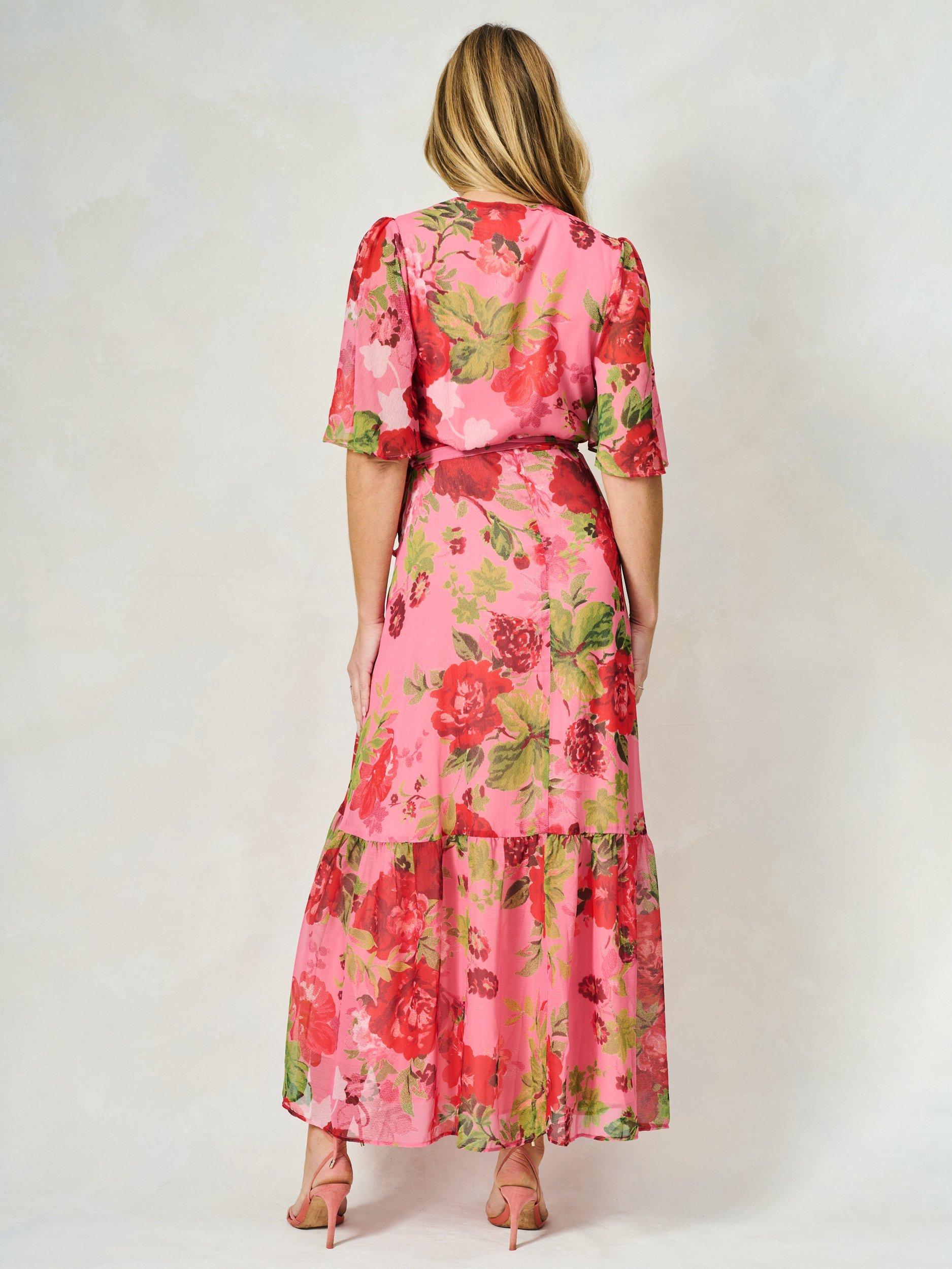 Product image 4 of 5, which shows Hope & Ivy The Roxanne Floral Chiffon Wrap Maxi Dress, Pink/Multi, 8