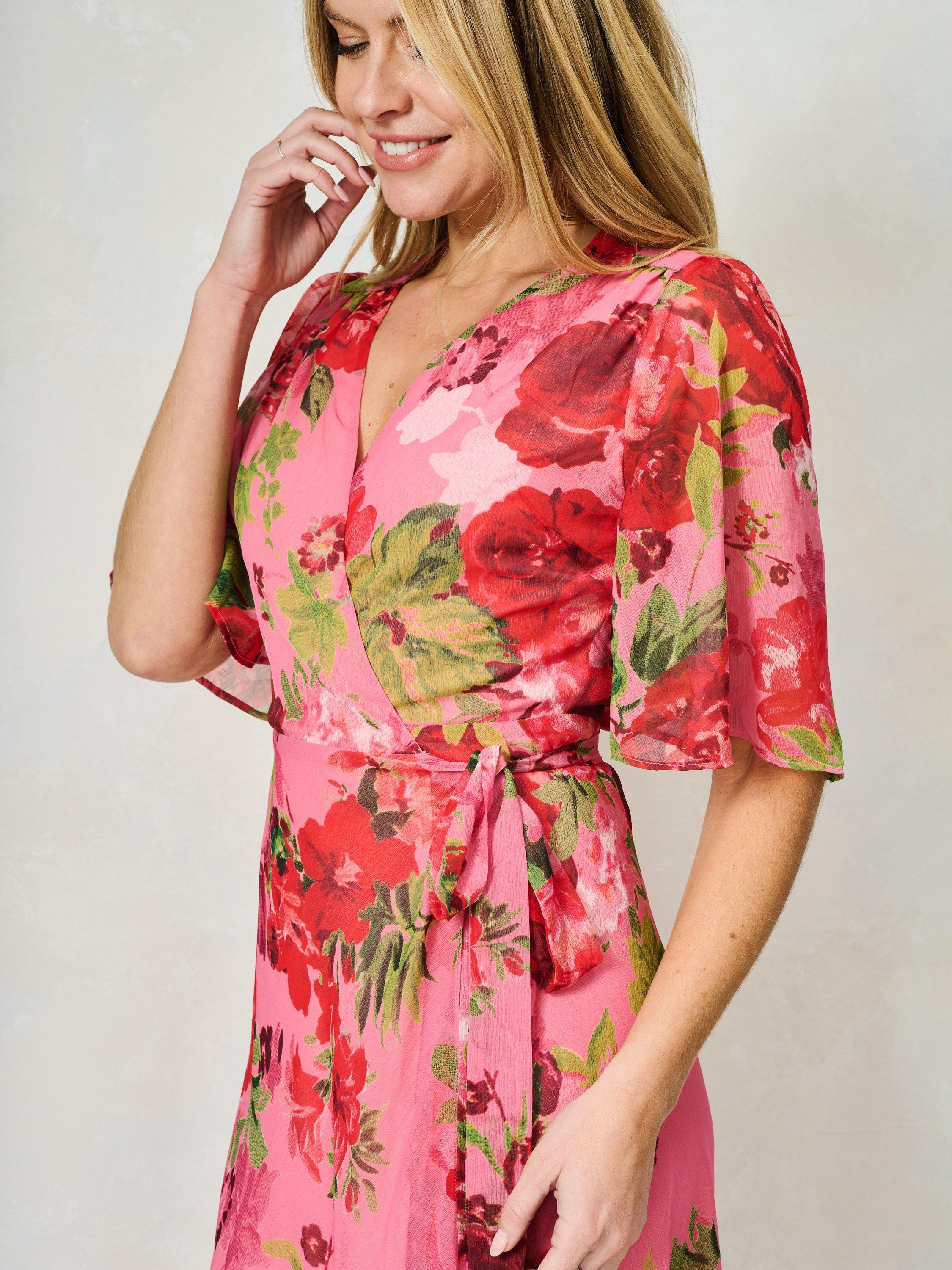 Product image 5 of 5, which shows Hope & Ivy The Roxanne Floral Chiffon Wrap Maxi Dress, Pink/Multi, 8