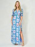 Hope & Ivy The Selena Botanical Floral Print Plunge Maxi Dress, Blue/Multi