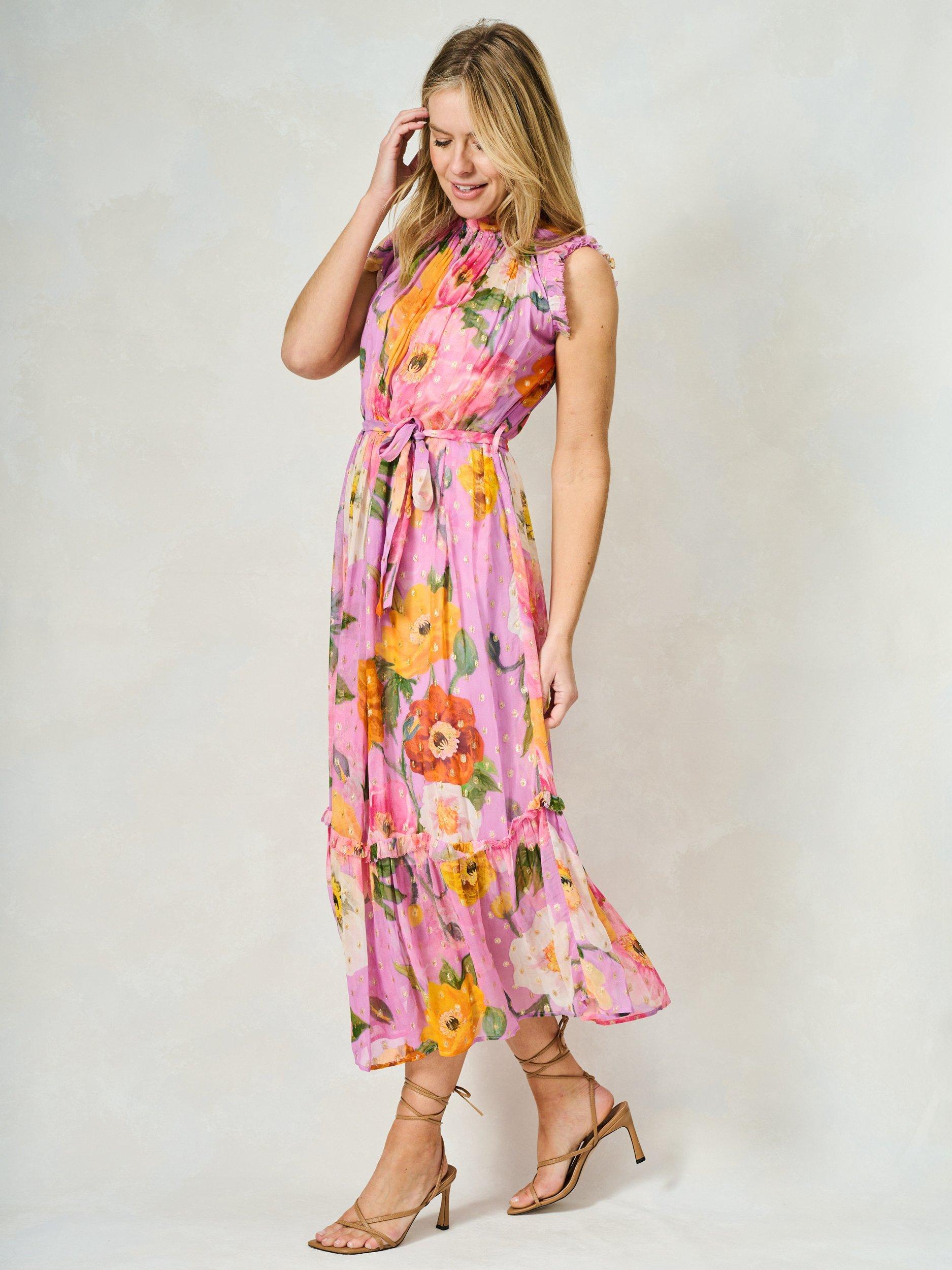 Product image 2 of 5, which shows Hope & Ivy The Signe Metallic Polka Dot Floral Georgette Maxi Dress, Pink/Multi, 6