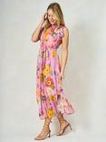 Hope & Ivy The Signe Metallic Polka Dot Floral Georgette Maxi Dress, Pink/Multi