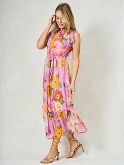 Hope & Ivy The Signe Metallic Polka Dot Floral Georgette Maxi Dress, Pink/Multi - view 2, Pink/Multi