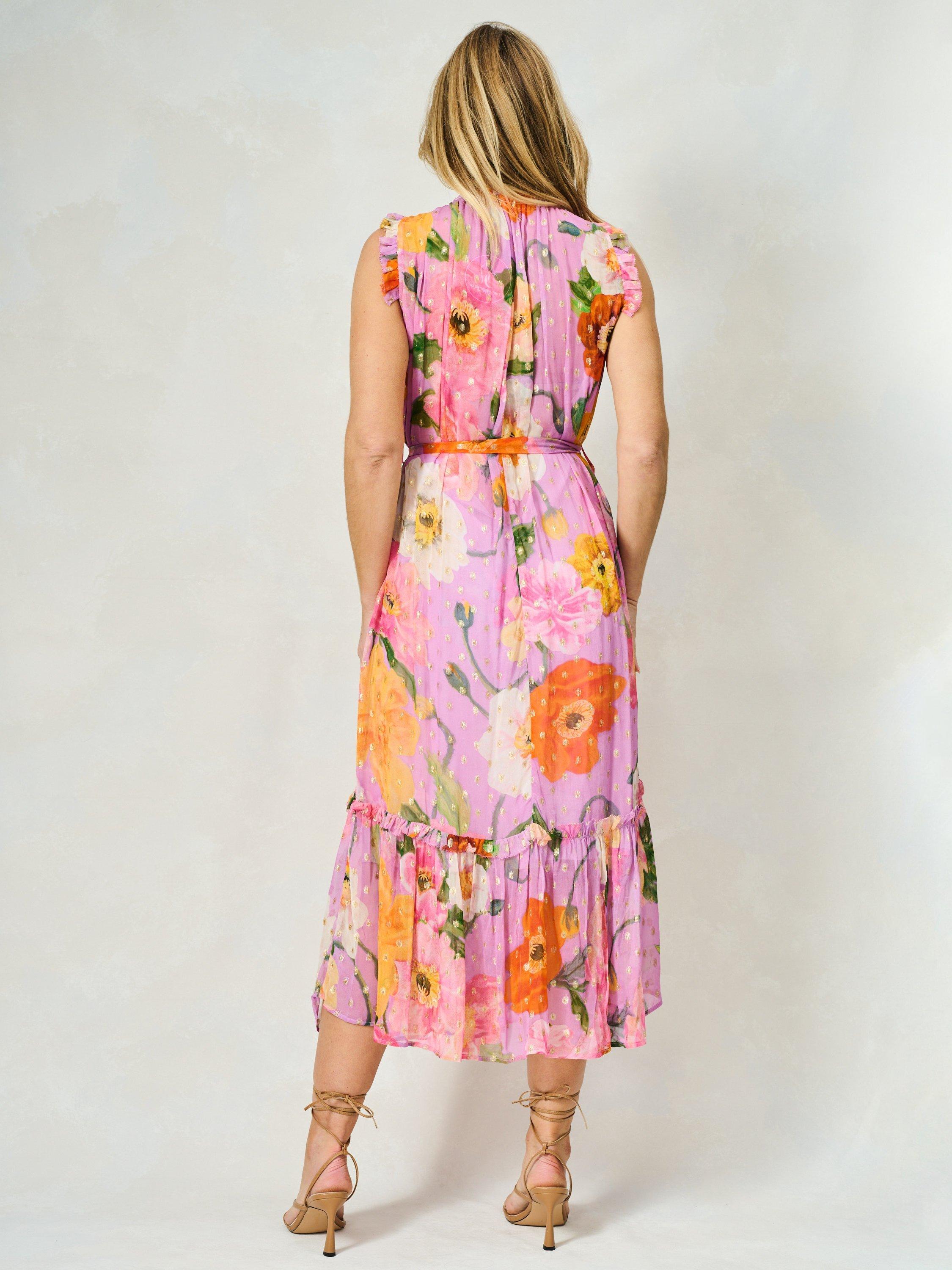 Product image 3 of 5, which shows Hope & Ivy The Signe Metallic Polka Dot Floral Georgette Maxi Dress, Pink/Multi, 6
