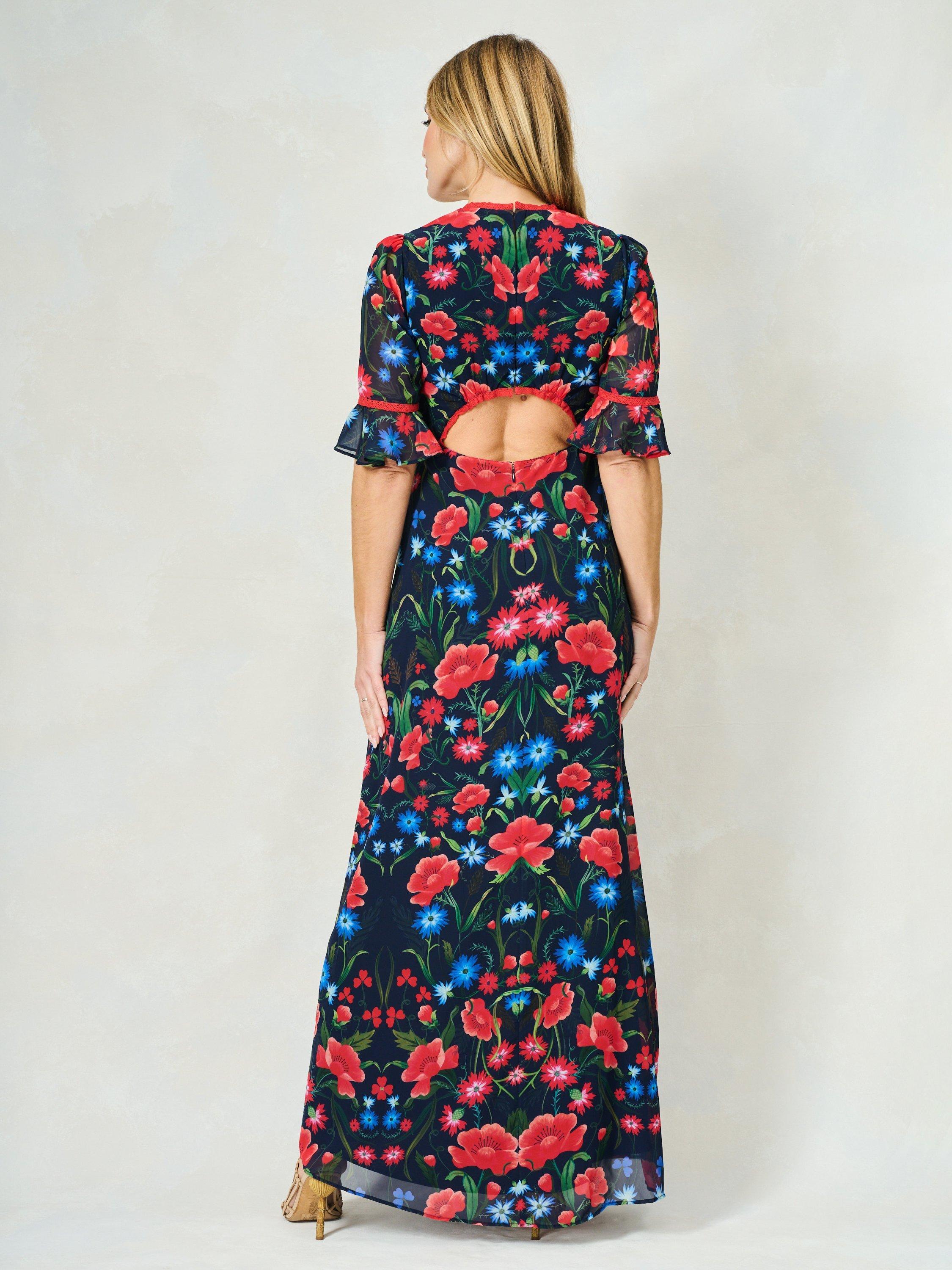 Product image 3 of 5, which shows Hope & Ivy The Suri Floral Dress, Navy Multi, 8