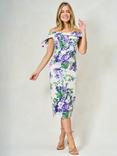 Hope & Ivy The Suzette Sateen Off The Shoulder Floral Midi Dress, White And Purple