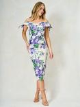 Hope & Ivy The Suzette Sateen Off The Shoulder Floral Midi Dress, White And Purple