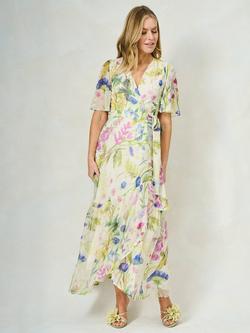 Hope & Ivy The Valentina Floral Chiffon Wrap Maxi Dress, White/Multi, White/Multi