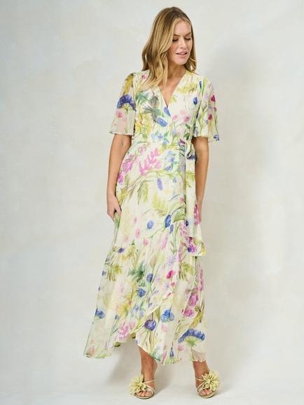 Hope & Ivy The Valentina Floral Chiffon Wrap Maxi Dress, White/Multi, White/Multi