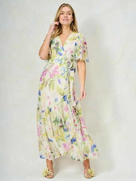 Hope & Ivy The Valentina Floral Chiffon Wrap Maxi Dress, White/Multi - view 2, White/Multi