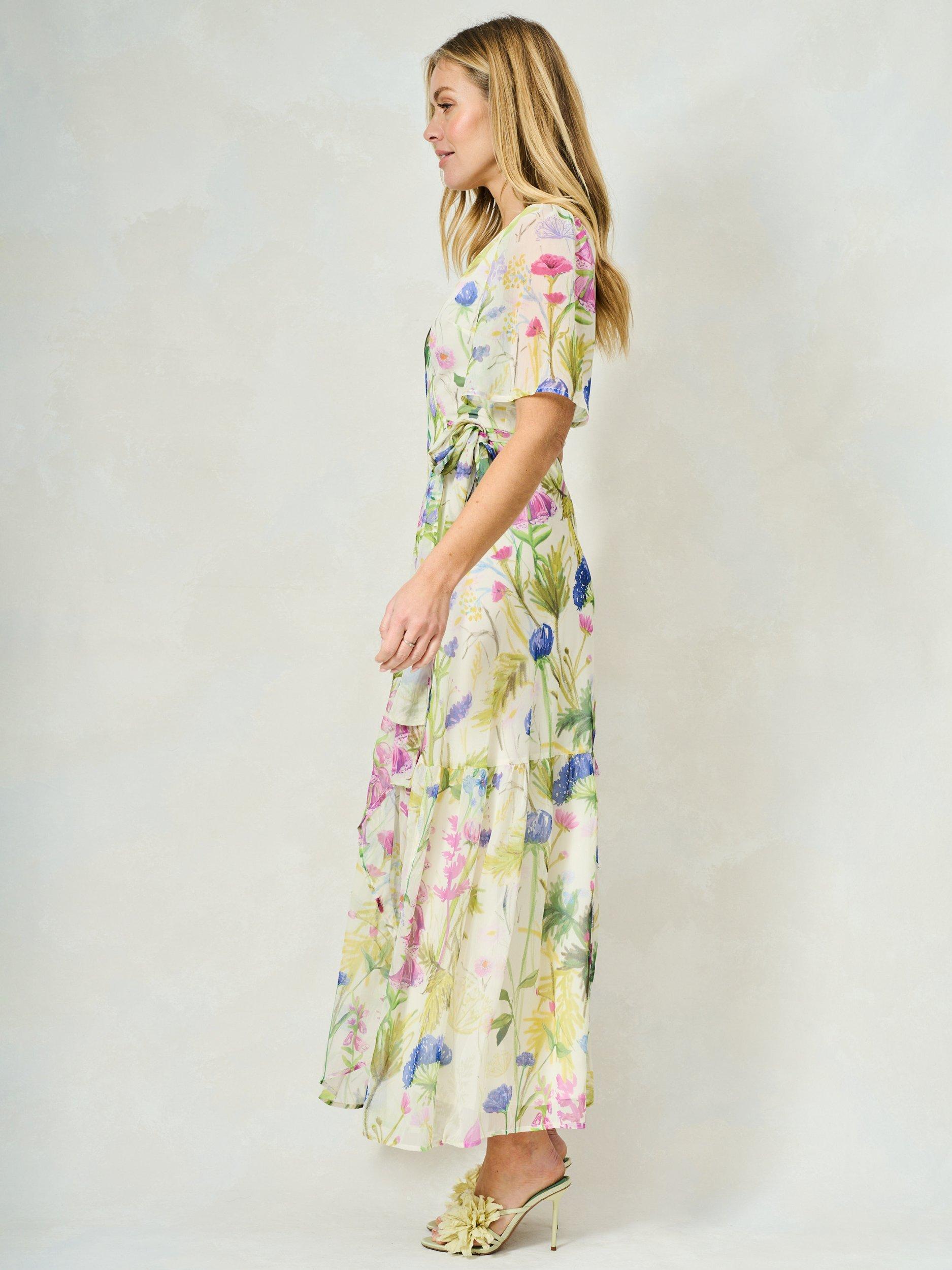 Product image 3 of 7, which shows Hope & Ivy The Valentina Floral Chiffon Wrap Maxi Dress, White/Multi, 8