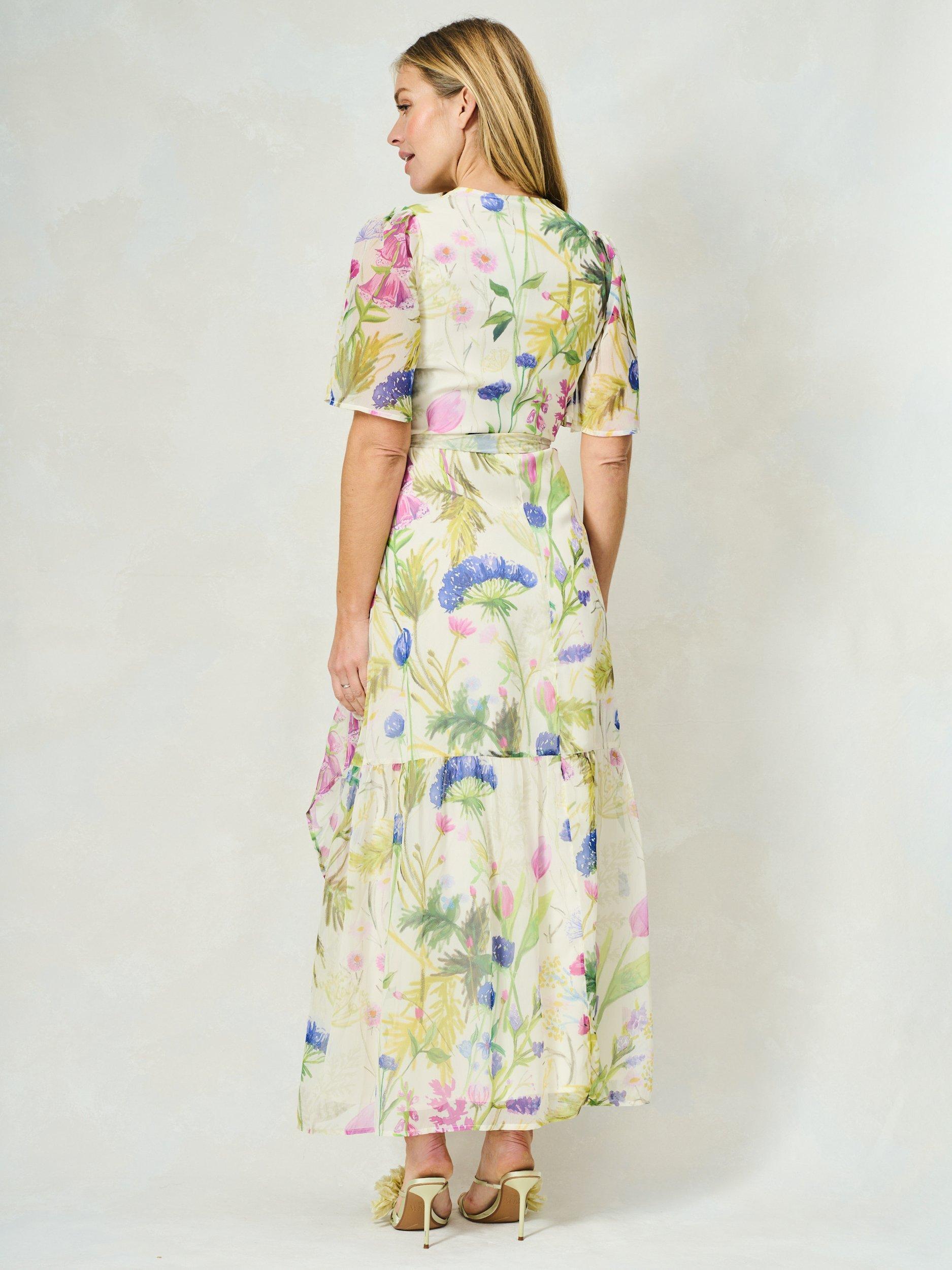 Product image 4 of 7, which shows Hope & Ivy The Valentina Floral Chiffon Wrap Maxi Dress, White/Multi, 8