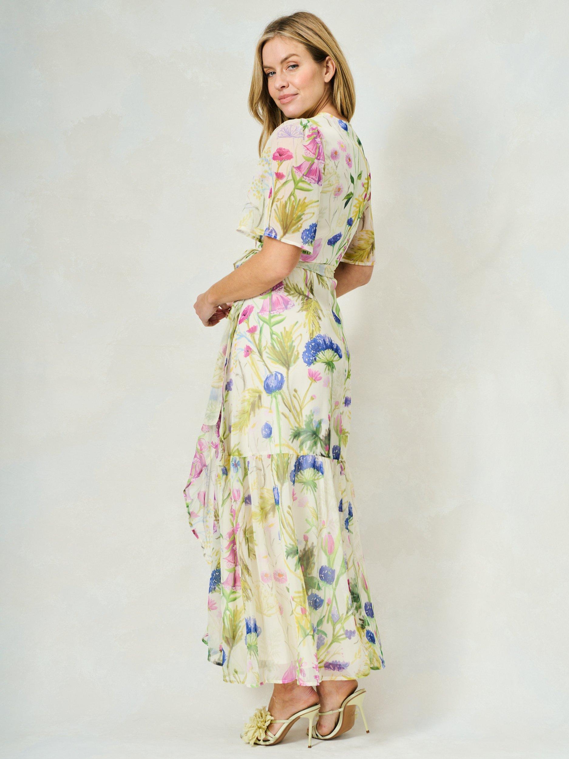 Product image 5 of 7, which shows Hope & Ivy The Valentina Floral Chiffon Wrap Maxi Dress, White/Multi, 8