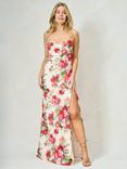Hope & Ivy The Valeria Floral Cowl Neck Split Maxi Dress, White/Multi