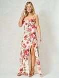Hope & Ivy The Valeria Floral Cowl Neck Split Maxi Dress, White/Multi