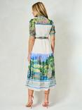 Hope & Ivy The Zara Landscape Scene Tie Waist A-Line Midi Dress, White/Multi, White/Multi