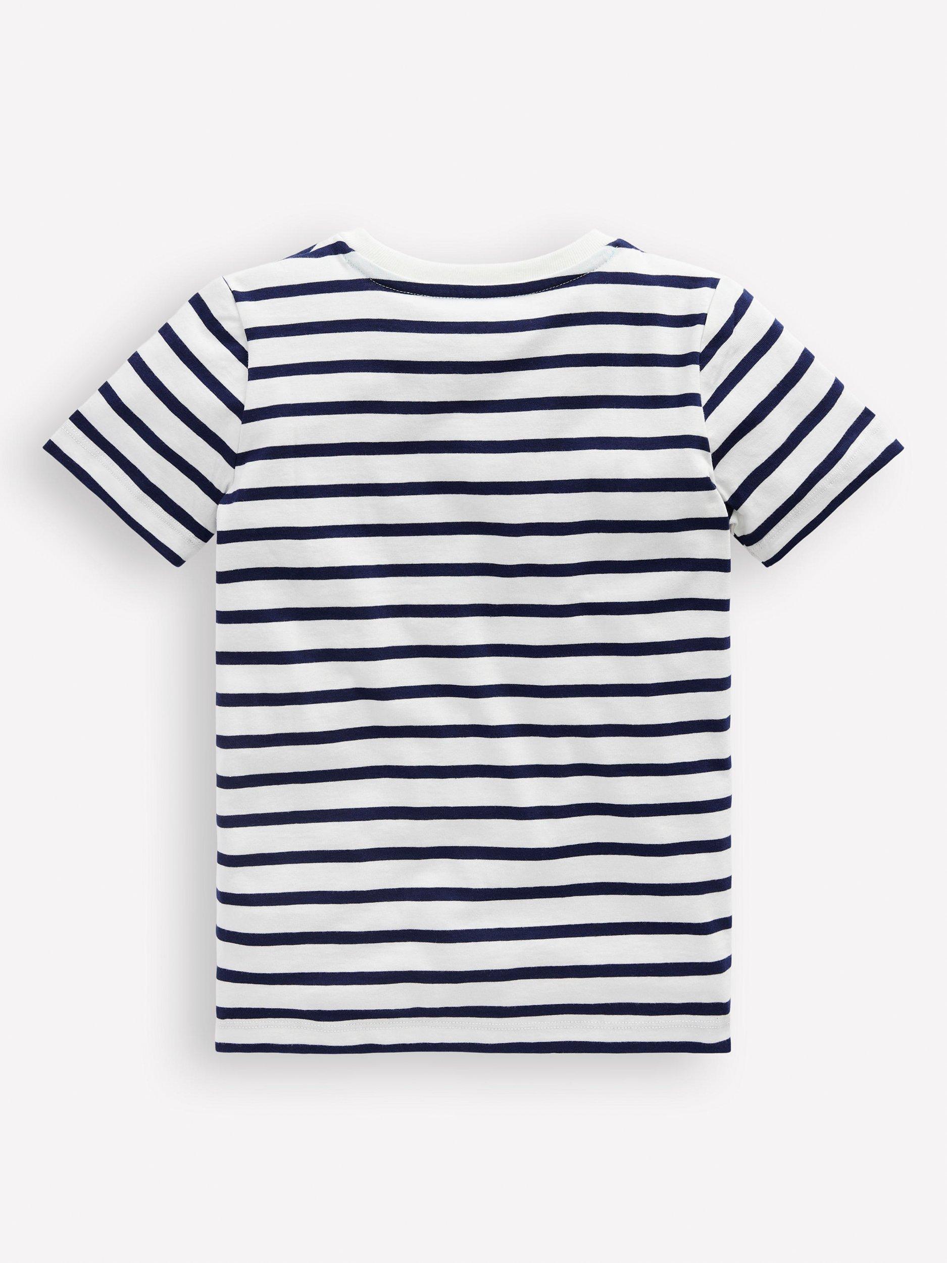 Product image 2 of 3, which shows Mini Boden Kids' Riso Graphic T-Shirt, Blue/Ivory, 2-3 years