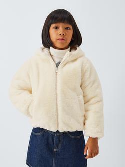 John Lewis Kids' Faux Fur Bomber Jacket, Cream, Cream