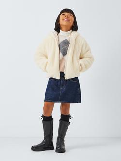 John Lewis Kids' Faux Fur Bomber Jacket, Cream - view 2, Cream