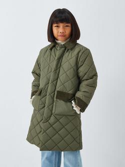 John Lewis Kids' Quilted Longline Jacket, Khaki Green, Khaki Green