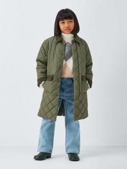 John Lewis Kids' Quilted Longline Jacket, Khaki Green - view 2, Khaki Green