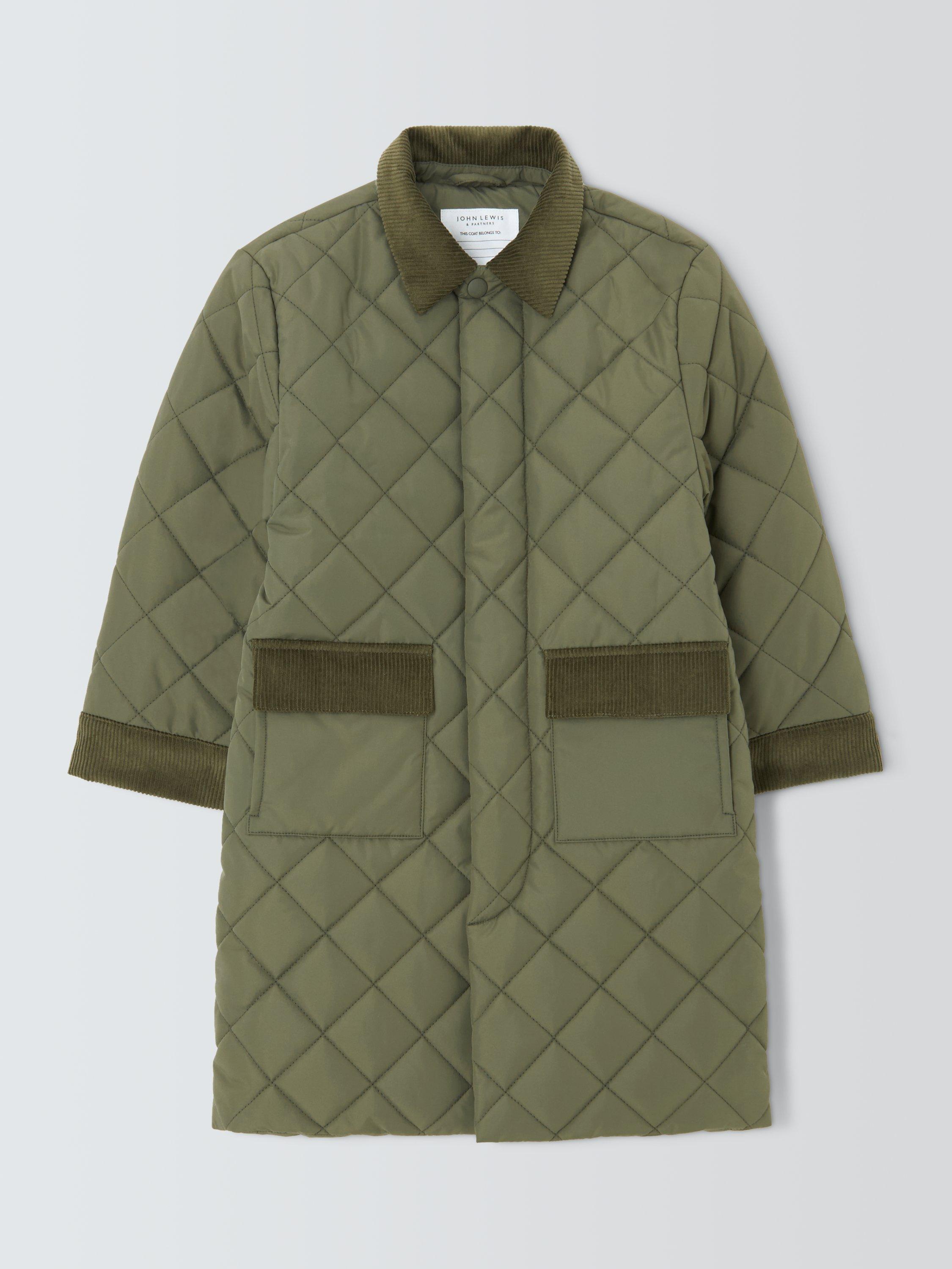 Product image 3 of 7, which shows John Lewis Kids' Quilted Longline Jacket, Khaki Green, 3 years
