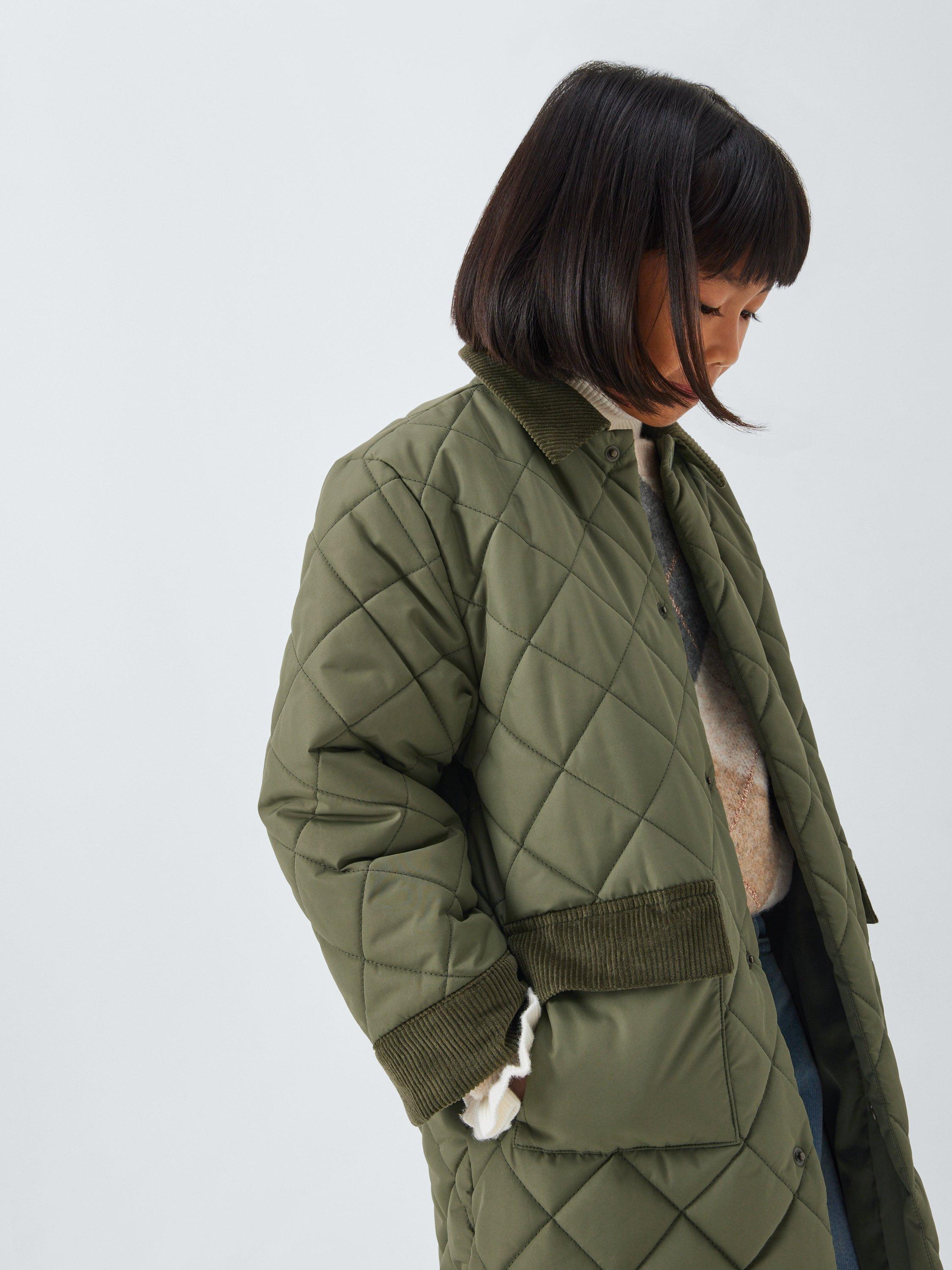 Product image 4 of 7, which shows John Lewis Kids' Quilted Longline Jacket, Khaki Green, 3 years